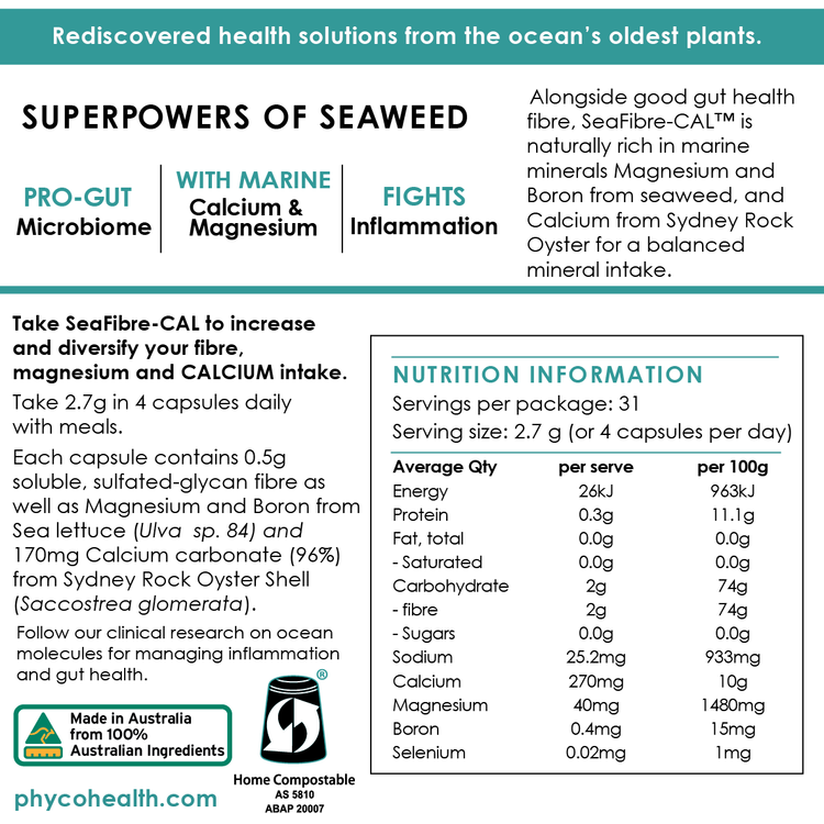 SEAFIBRE-CAL Seaweed fibre and Sydney Rock Oyster Shell Calcium
