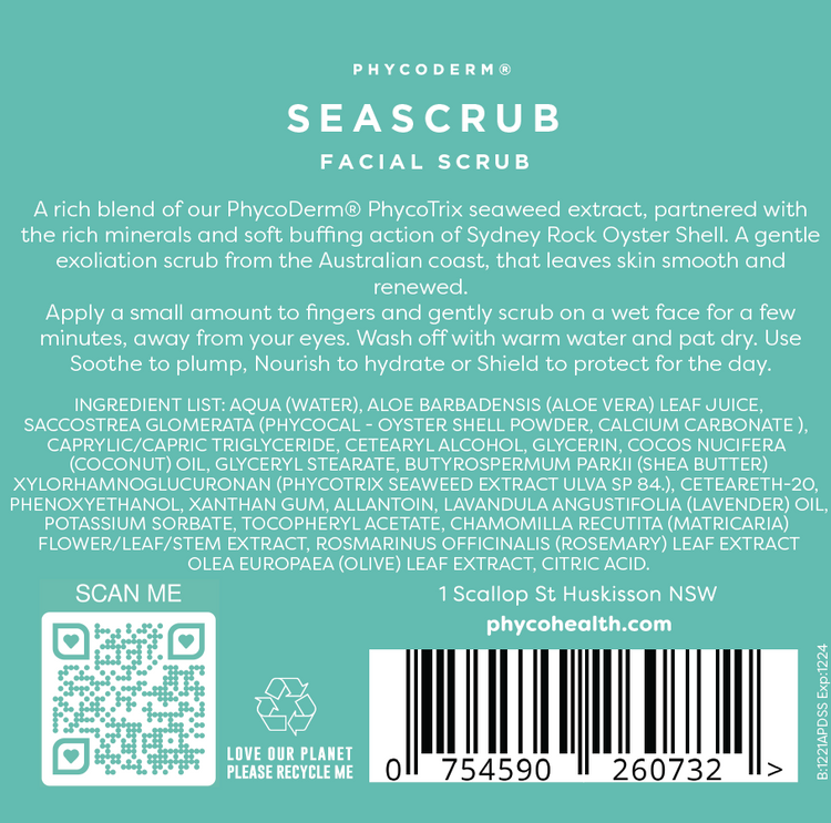 SEASCRUB facial scrub with seaweed and oyster shell flour