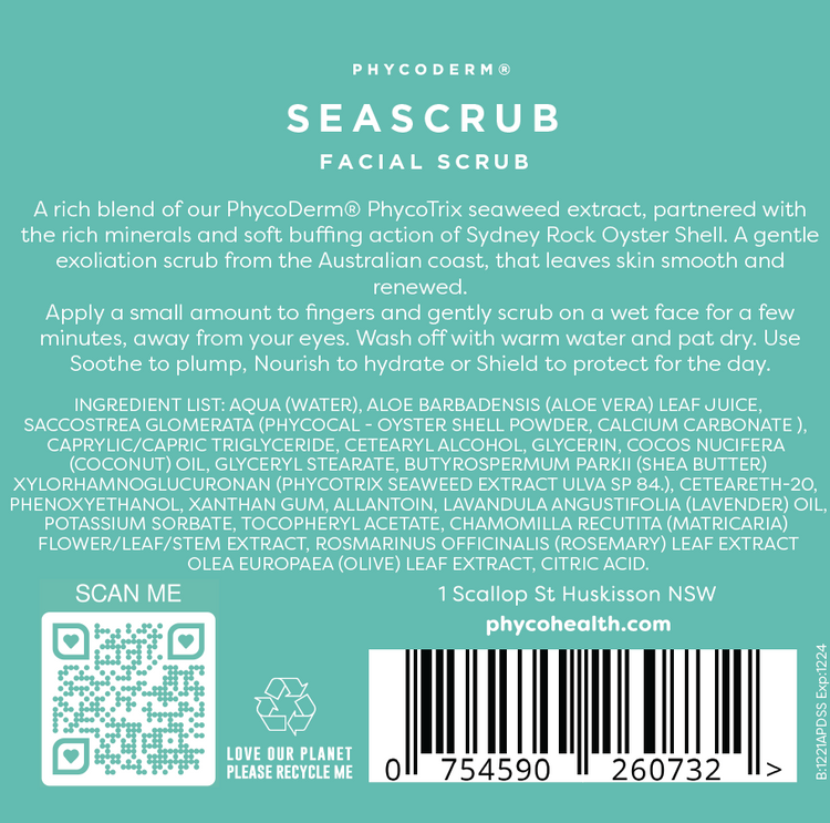 SEASCRUB facial scrub with Seaweed and Sydney Rock Oyster shell