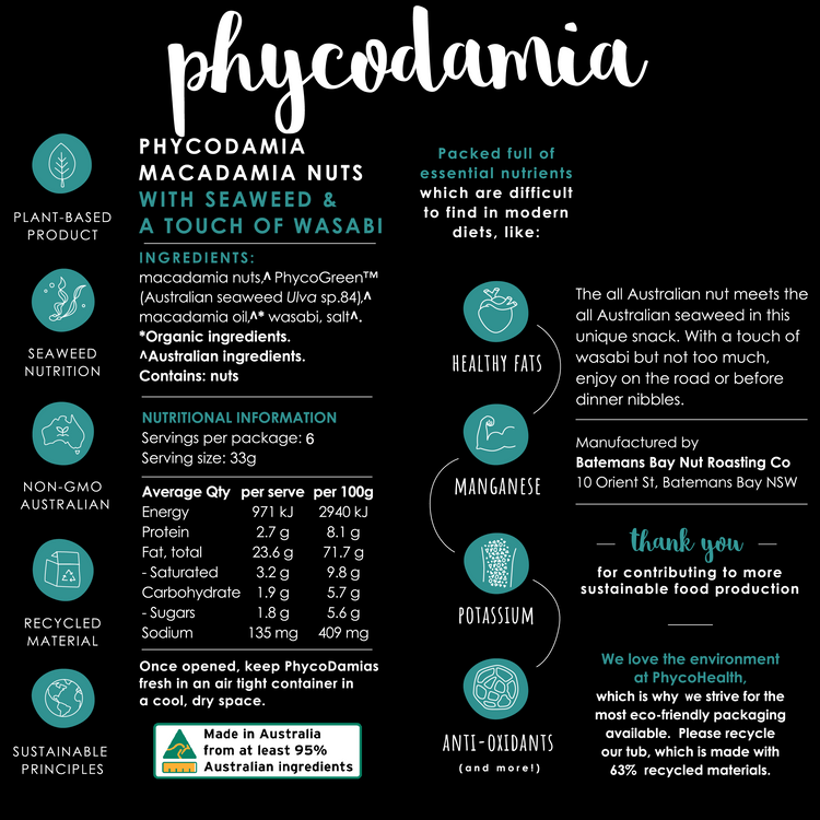 PHYCODAMIAS seaweed & wasabi roasted macadamias nuts